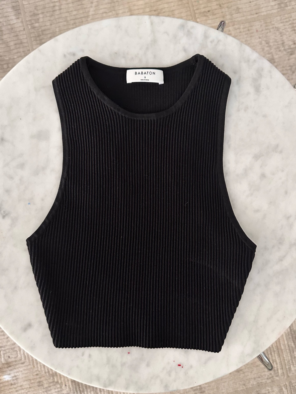Babaton Black Ribbed Crewneck Bodysuit